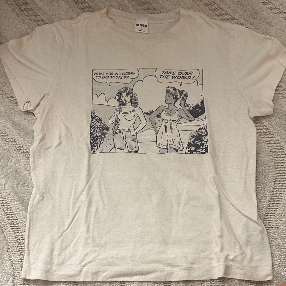 Re/Done Cream Graphic Short Sleeve Tee